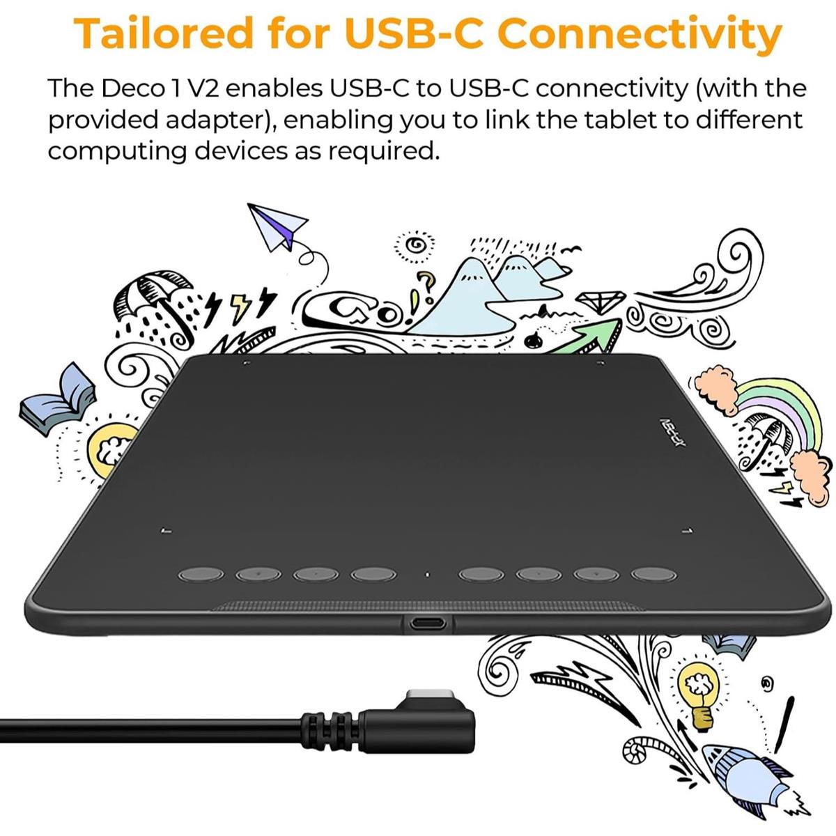 XP-Pen Deco 01 V3 Drawing Tablet: 16384 Levels of Pressure Battery-Free Stylus 10x6 Inch OSU Graphic Tablet, 8 Hotkeys for Digital Art and XPPen P05D Battery-Free Drawing Pen