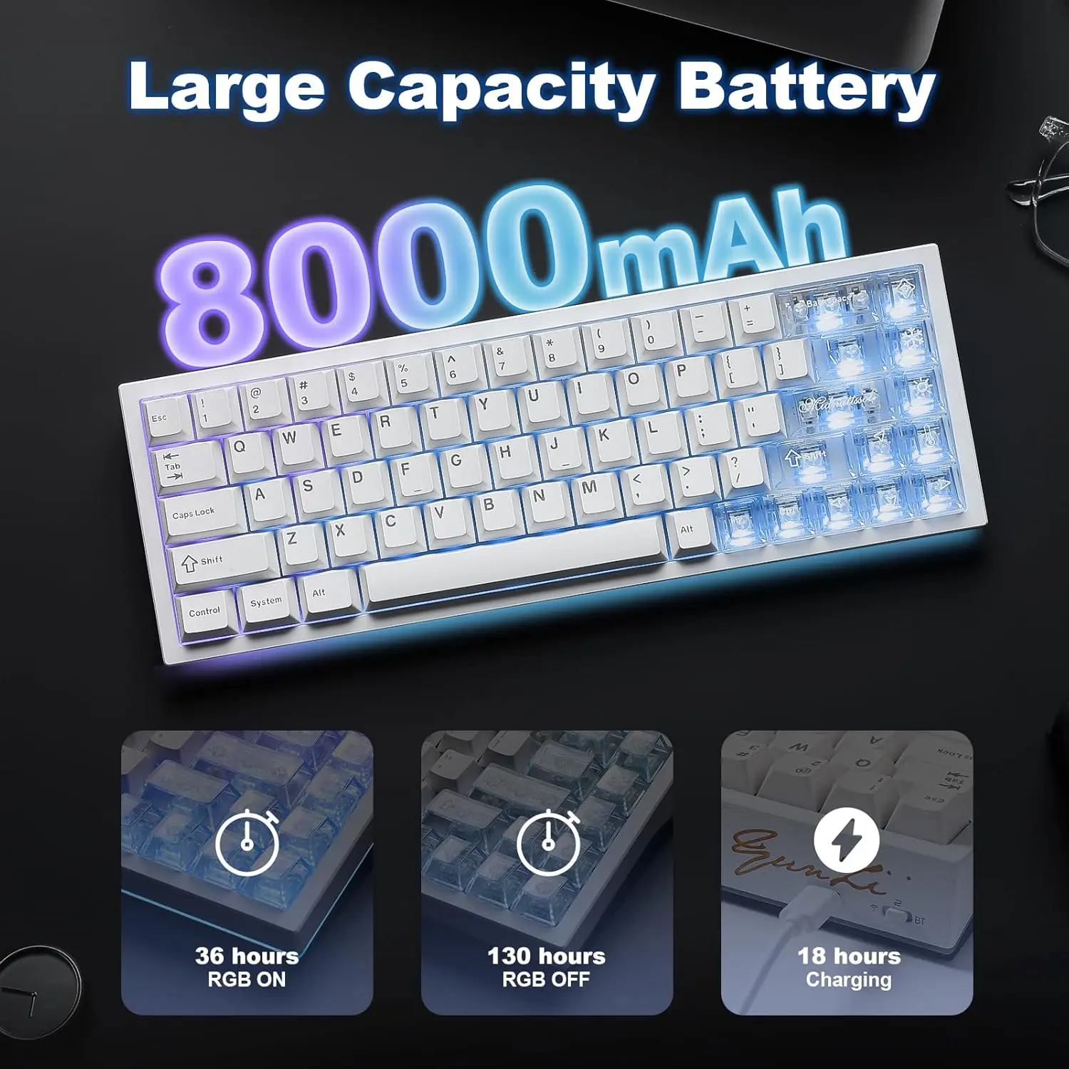 Yunzii AL65 (White, Gateron Zero) | Wireless Mechanical Keyboard