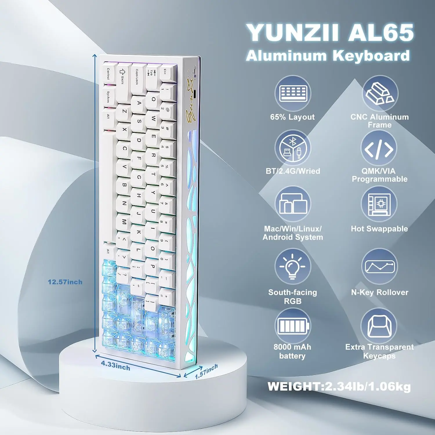 Yunzii AL65 (White, Gateron Zero) | Wireless Mechanical Keyboard