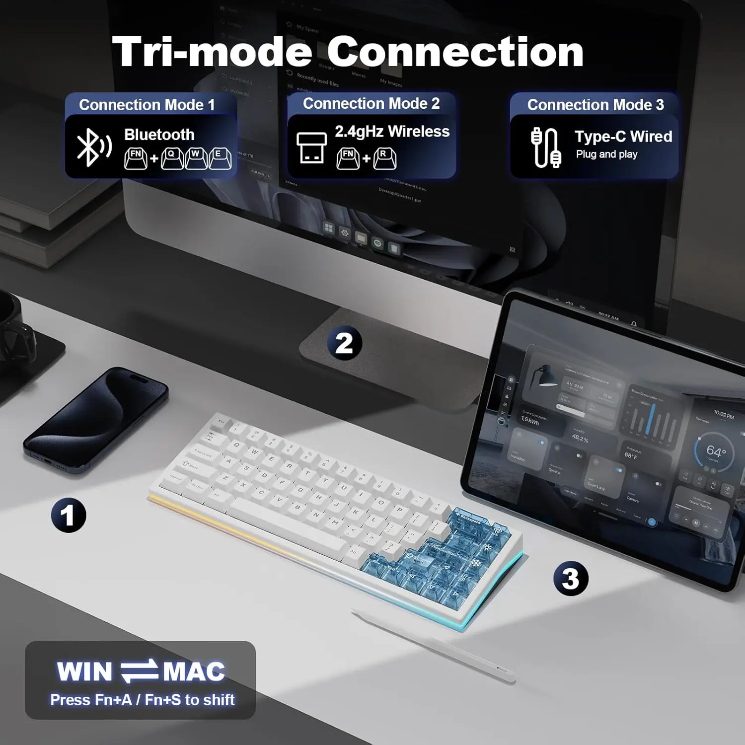 Yunzii AL65 (White, Gateron Zero) | Wireless Mechanical Keyboard