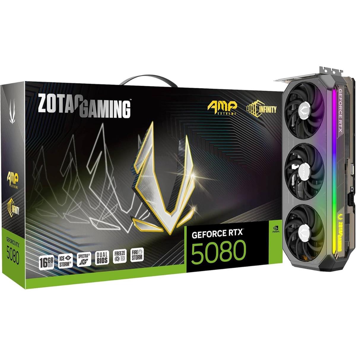 Zotac Gaming GeForce RTX 5080 AMP Extreme Infinity DLSS 4 16GB GDDR7 256-bit 30 Gbps PCIE 5.0 Gaming Graphics Card, IceStorm 3.0 Advanced Cooling, Spectra 2.0 ARGB Lighting