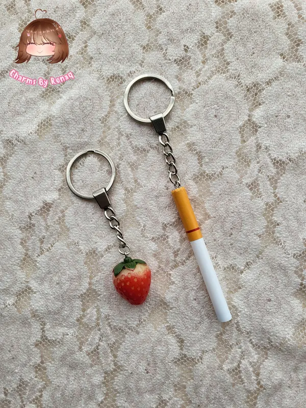Strawberry and Cigarette Keychains 