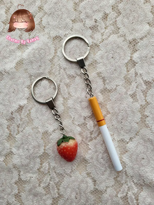 Strawberry and Cigarette Keychains 