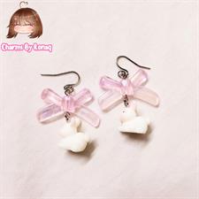 Pink Bow Bunny Earrings 