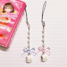 Baby Bunny Rabbit Coquette Pink Blue Bow Pearl Phone Charm NewJeans Bunnies Kpop 