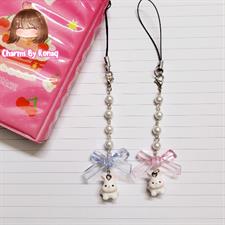 Baby Bunny Rabbit Coquette Pink Blue Bow Pearl Phone Charm NewJeans Bunnies Kpop 
