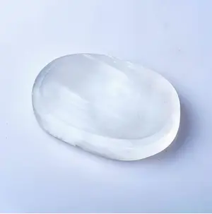 Selenite Charging Plate Carved - Oval Shape