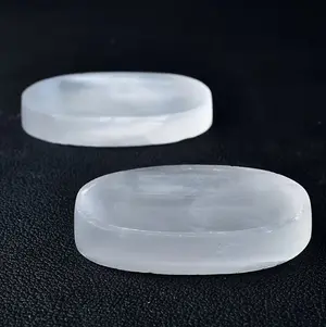 Selenite Charging Plate Carved - Oval Shape