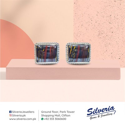 Fine handcrafted cufflinks with natural Jasper stones in 925 Sterling Silver
