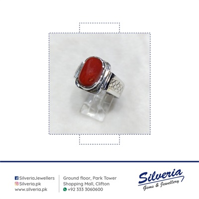 Natural Marjan (Coral) ring for men in 925 Sterling Silver