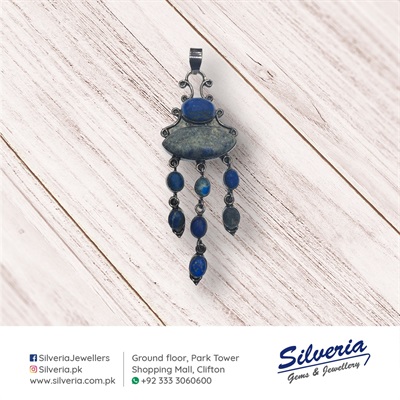 Ethnic style Long oxidized natural Lapiz Lazuli pendant