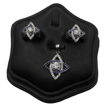 Adorable Blue And White Colored Zircon Silver Pendant Set