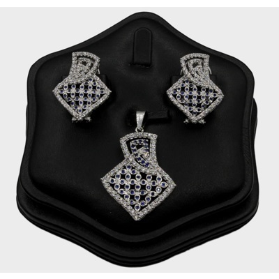 Blue And White Colored Zircon Beautiful Silver Pendant Set