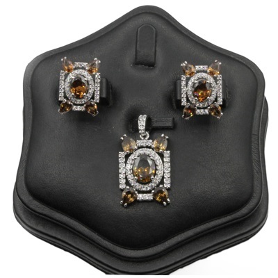 Coffee Color Zircon Silver Pendant Set