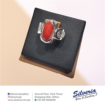 Natural Coral (Marjan) ring in 925 Sterling Silver