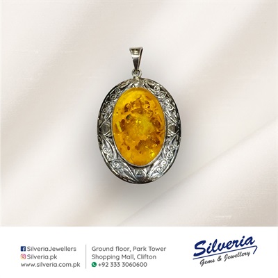 Genuine Amber pendant in 925 Sterling Silver