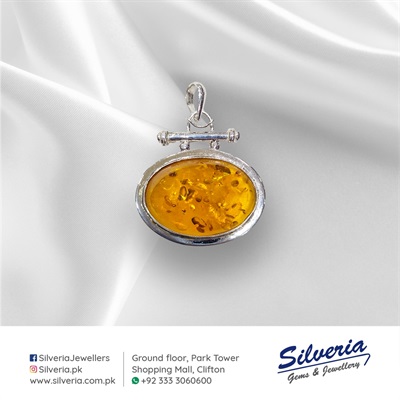 Natural Amber pendant in 925 Sterling Silver