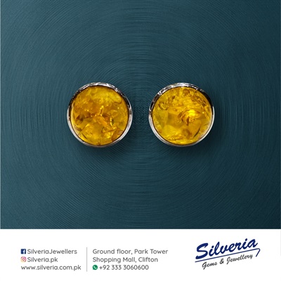 Cufflinks in Natural Amber in 925 Sterling Silver