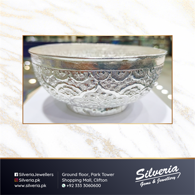 Large Sterling Silver bowl with Kashmiri workmanship