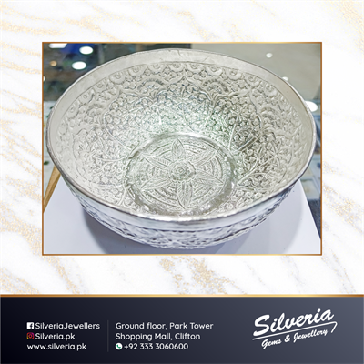 Large Sterling Silver bowl with Kashmiri workmanship