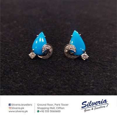 Natural Diamond & Feroza Stone studded Tops in white gold