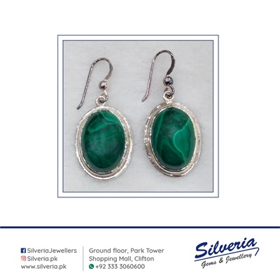 Natural Malachite earrings in 925 Sterling Silver