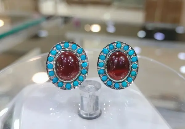 Genuine Irani Aqeeq and Feroza cufflinks in 925 Sterling silver