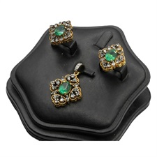 Gold Plated Green Zircon Silver Pendant Set