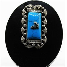 Allah Pendant In 925 Sterling Silver And Imitation Turquoise Stone Surrounded By Baguettes And Round