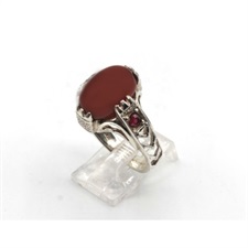 Brown Aqeeq Silver Ring