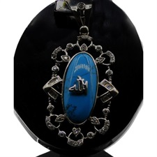 Allah Pendant In 925 Sterling Silver And Imitation Turquoise Stone Surrounded By Baguettes And Round