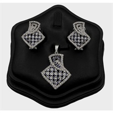 Blue And White Colored Zircon Beautiful Silver Pendant Set