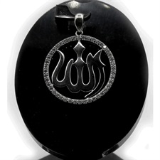 Allah Pendant In 925 Sterling Silver With Zircon On The Border