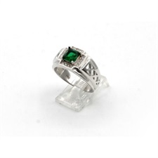 Centered Green Zircon Silver Ring