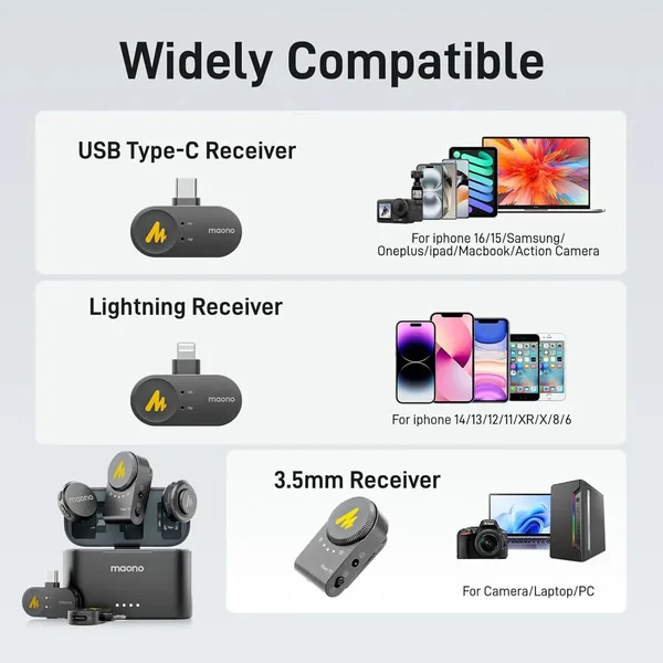 Maono Wave T5 Wireless  Microphone Type C / Lightining & Camera Reciver
