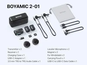 BOYA BOYAMIC 2 AI-Powered 2-Person Wireless Microphone System for Cameras and Mobile Devices (2.4 GHz)