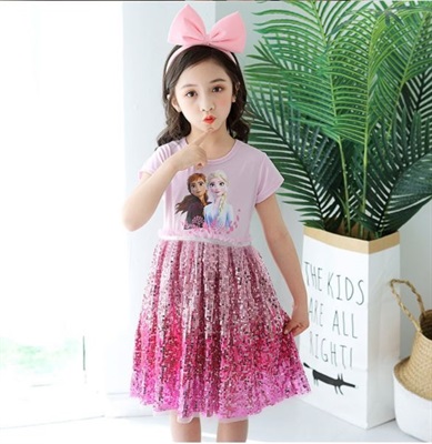 Pink Sequins Dresses Elsa Anna