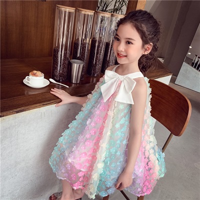 Three-dimensional Flower Dress Rainbow