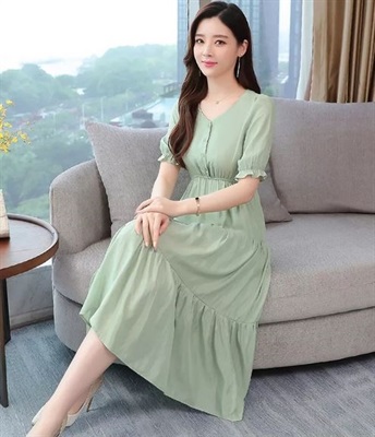 Short sleeve ruffle midi chiffon dresses