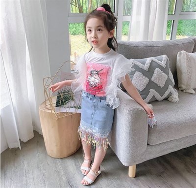 Unicorn with Denim Skirt