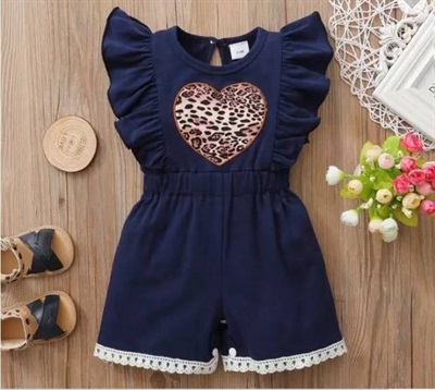 Blue leopard print short jumpsuit
