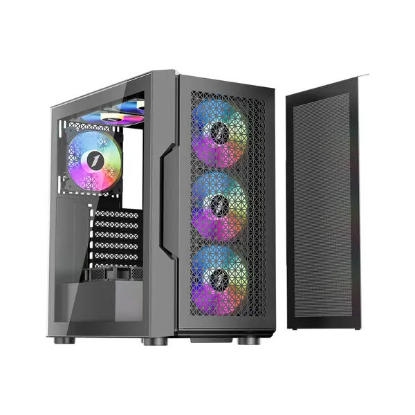 1st Player Trilobite T7 ARGB Mid-Tower ATX Gaming Case, 4 ARGB Fans Pre-installed - Black