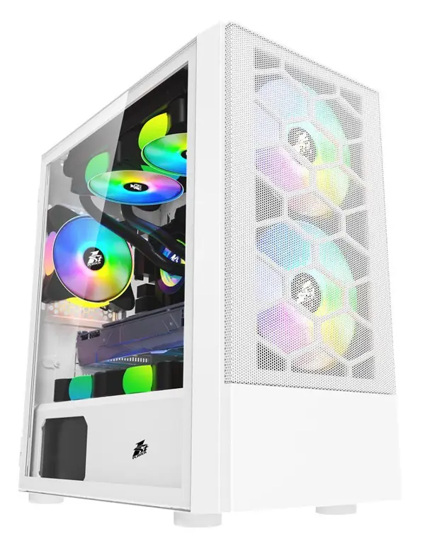 1st Player X4-M Micro-ATX Gaming Case, 3x ARGB Fans Pre-installed - White