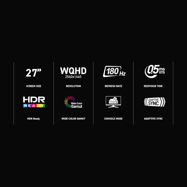 MSI MAG 275QF 27-inch 2K Gaming Monitor, 2560 x 1440 (UHD), 0.5ms Response Time, 180Hz, HDR Ready, HDMI, DP Port, Tilt Adjustable