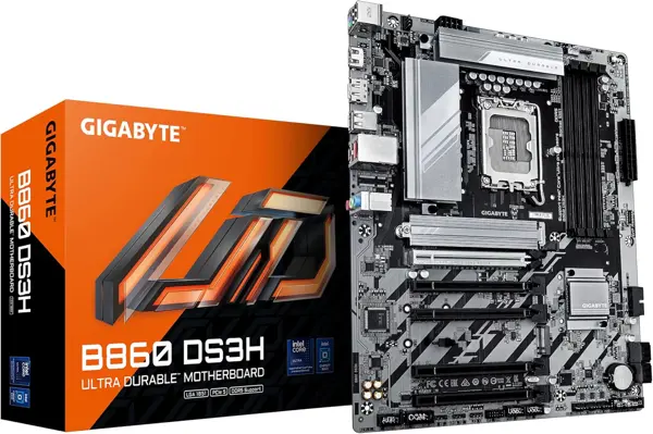 Gigabyte B860 DS3H Motherboard - Supports Intel Core Ultra CPUs, 8+1+2+2 Phases VRM, up to 9066MHz DDR5, PCIe 5.0 + 1x PCIe 4.0 M.2, 2.5 GbE LAN, USB 3.2 Gen 2x2