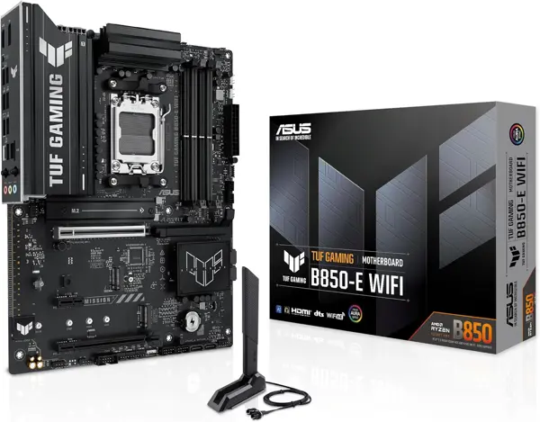 ASUS TUF GAMING B850-E WIFI AMD AM5 B850 ATX motherboard, DDR5, PCIe 5.0 Ready, M.2 slots x3, Wi-Fi 6E, 2.5Gb Ethernet, USB 20Gbps Type-C, USB 10Gbps Type-C, BIOS FlashBack, AuraSync