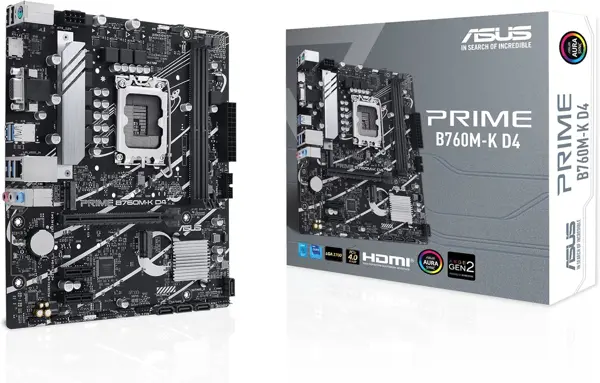 ASUS Prime B760M-K D4 Intel® B760 mATX Motherboard, PCIe 4.0, Two PCIe 4.0 M.2 Slots, DDR4, Realtek 2.5Gb Ethernet