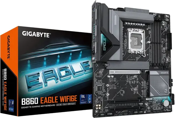 Gigabyte B860 EAGLE WIFI6E Motherboard Intel Core Ultra Series 2, LGA 1851, ATX, DDR5, 3X M.2, PCIe 5.0, USB-C, WIFI6E, 2.5GbE LAN, EZ-Latch