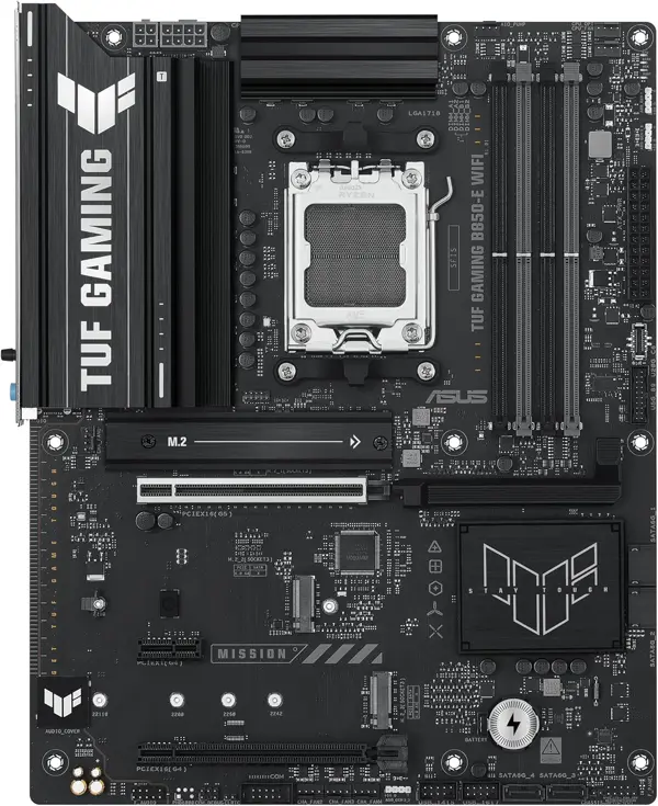 ASUS TUF GAMING B850-E WIFI AMD AM5 B850 ATX motherboard, DDR5, PCIe 5.0 Ready, M.2 slots x3, Wi-Fi 6E, 2.5Gb Ethernet, USB 20Gbps Type-C, USB 10Gbps Type-C, BIOS FlashBack, AuraSync