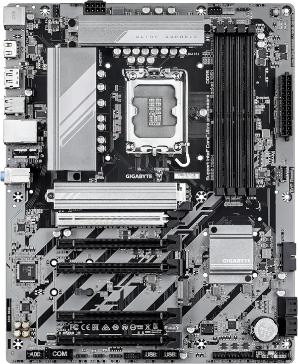Gigabyte B860 DS3H Motherboard - Supports Intel Core Ultra CPUs, 8+1+2+2 Phases VRM, up to 9066MHz DDR5, PCIe 5.0 + 1x PCIe 4.0 M.2, 2.5 GbE LAN, USB 3.2 Gen 2x2